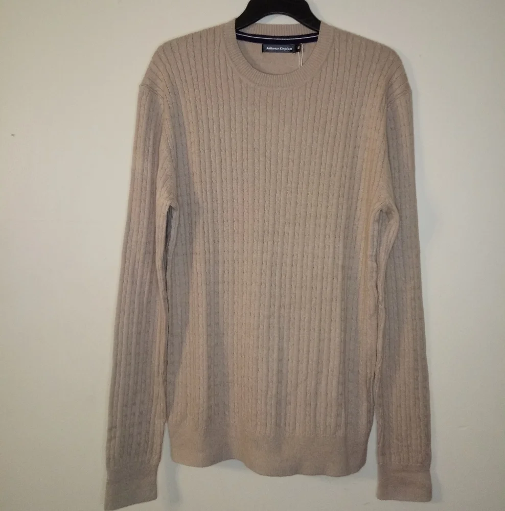knitwear kingdom Khaki crewneck cable-knit long sleeve Sweater